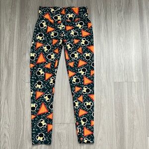 LuLaRoe Disney Mickey Mouse Bow Leggings One Size Black Orange Halloween OS